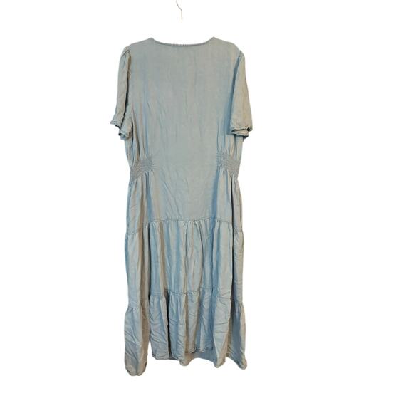 Hayden Dress Button Front Side Smocked Denim 1XL Tencel Layered Prarie Boho - Picture 9 of 12